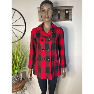 ME JANE Girl's Red & Black Plaid Peacoat Jacket Size 14